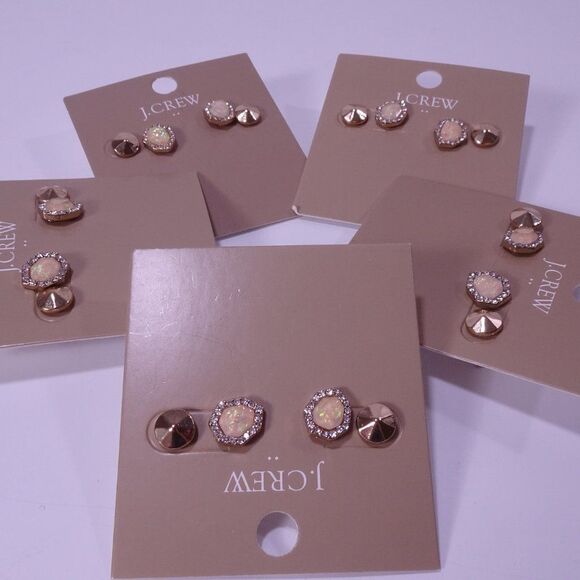 J.Crew Gold Pyramid Stud earrings Pink Pave Dainty Stud earrings set of 2 NWT 44 - Picture 8 of 8